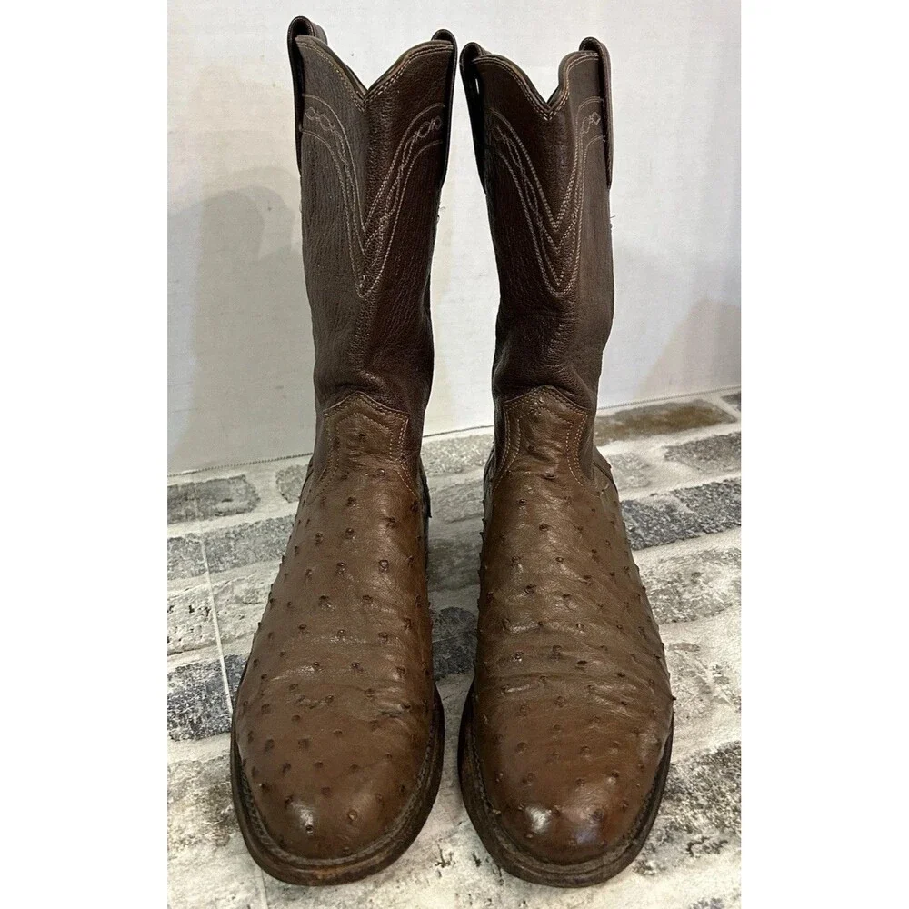 Dan Post Full Quill Ostrich Western Boots Brown Tan Leather 10950 Men’s Size 9